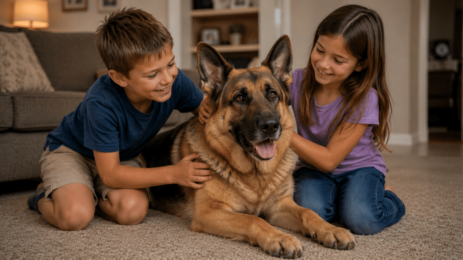 German Shepherd with kids