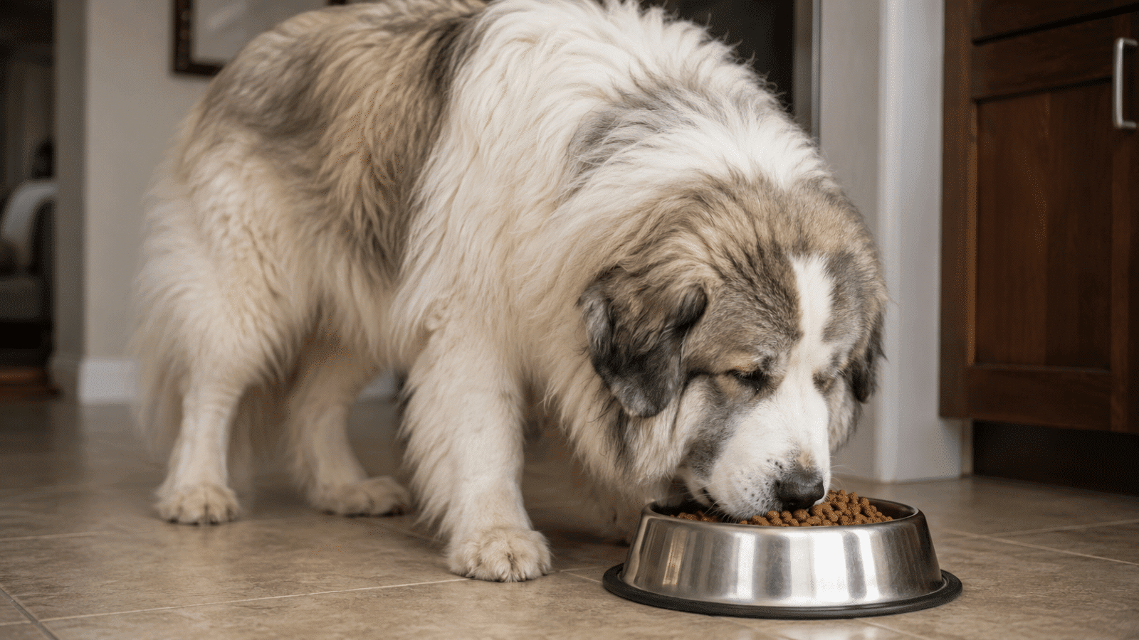 Pyrenean Mastiff eating