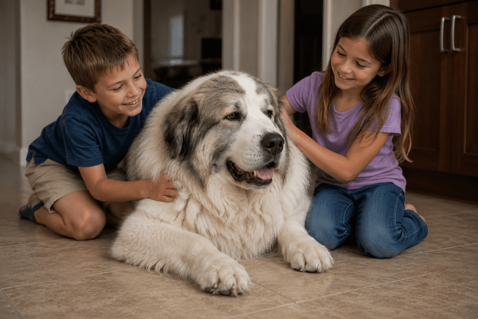 Pyrenean Mastiff with kids