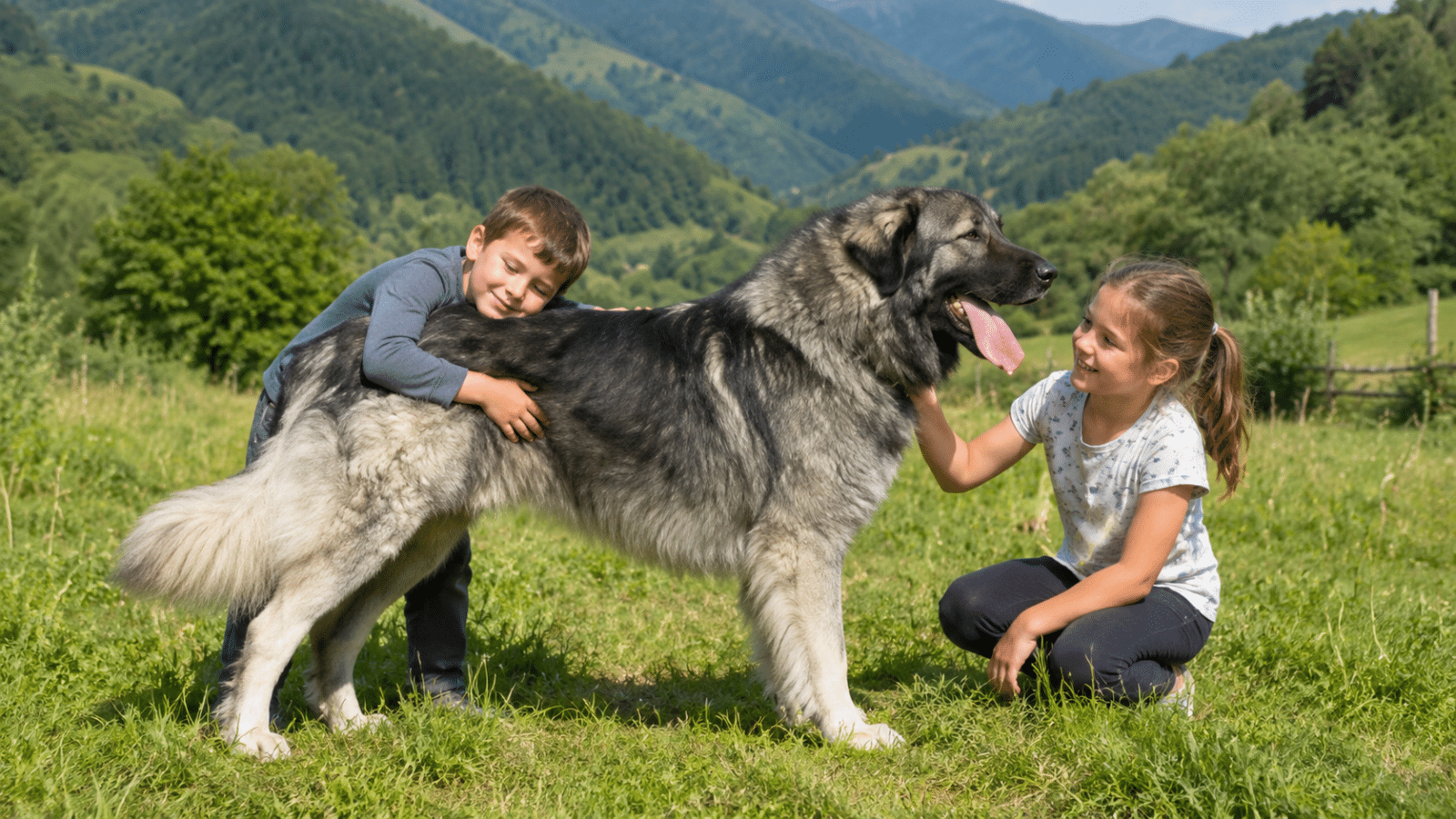 Romanian Carpathian Shepherd wirh kids
